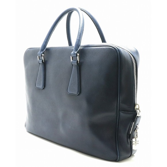 Prada Blue Leather Blue Saffiano Document Bag Briefcase - Picture 1 of 9